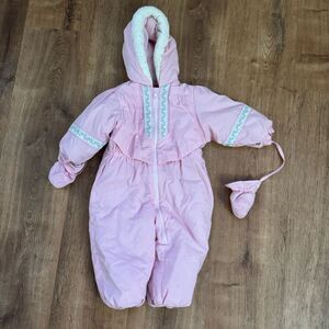 Vintage Izzi Kids 90’s One Piece Pink Snowsuit Girls 24 Months